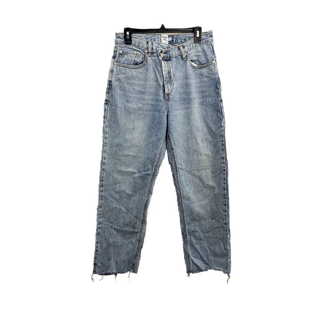 Princess Polly Asymmetric Button-Fly Straight Leg Holly Jeans Light Wash Size 8